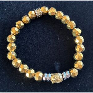 Chavez for Charity CFC Buddha Charm Bracelet Gold Faceted Bead Stretch Spiritual